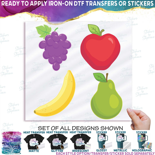 (s253-G5) Set of 4 Fruit Grapes Apple Banana Pear
