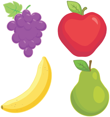 (s253-G5) Set of 4 Fruit Grapes Apple Banana Pear