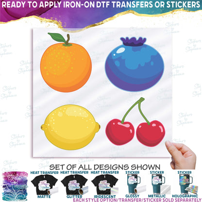 (s253-G6) Set of 4 Fruit Orange Blueberry Lemon Cherries