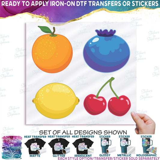 (s253-G6) Set of 4 Fruit Orange Blueberry Lemon Cherries
