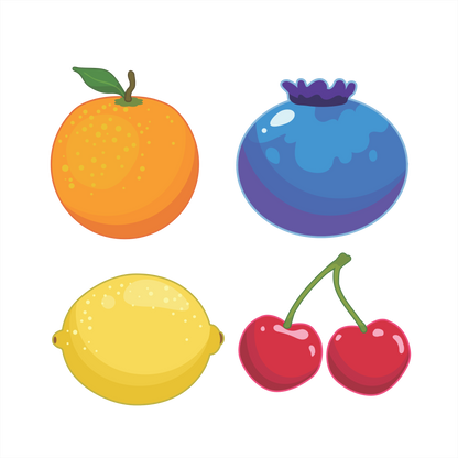 (s253-G6) Set of 4 Fruit Orange Blueberry Lemon Cherries