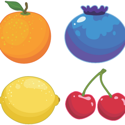 (s253-G6) Set of 4 Fruit Orange Blueberry Lemon Cherries
