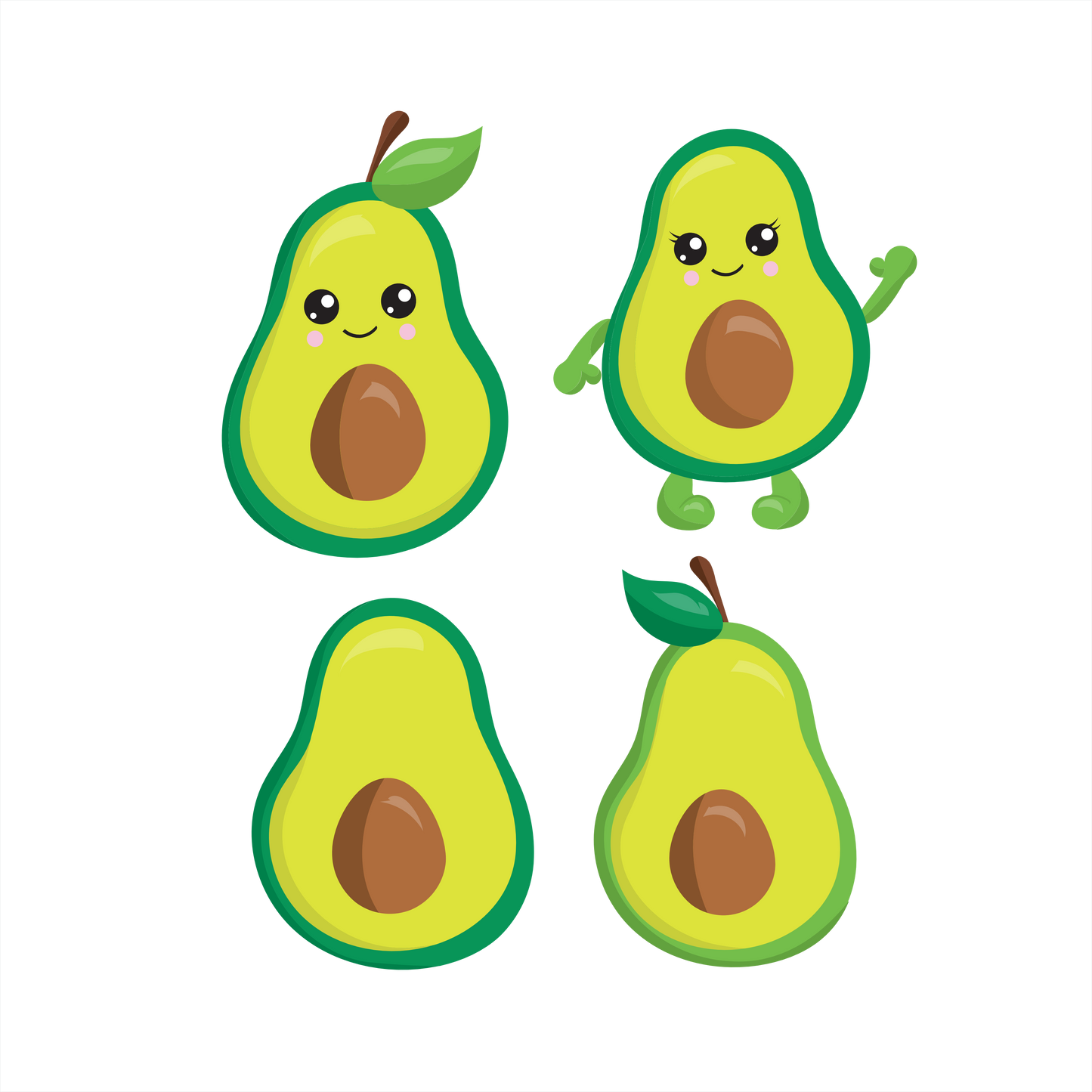 (s253-G7) Set of 4 Kawaii Fruit Avocado