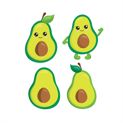 (s253-G7) Set of 4 Kawaii Fruit Avocado