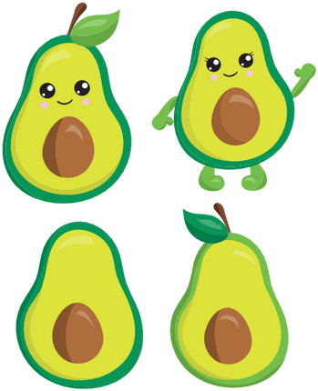(s253-G7) Set of 4 Kawaii Fruit Avocado