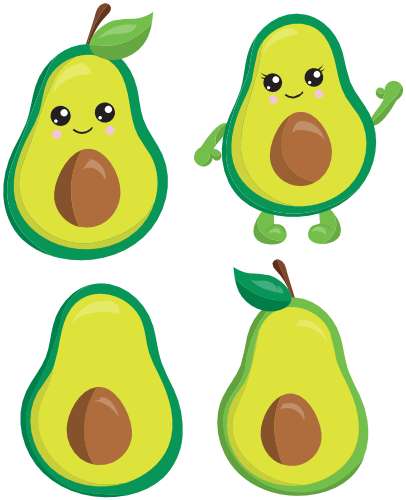 (s253-G7) Set of 4 Kawaii Fruit Avocado