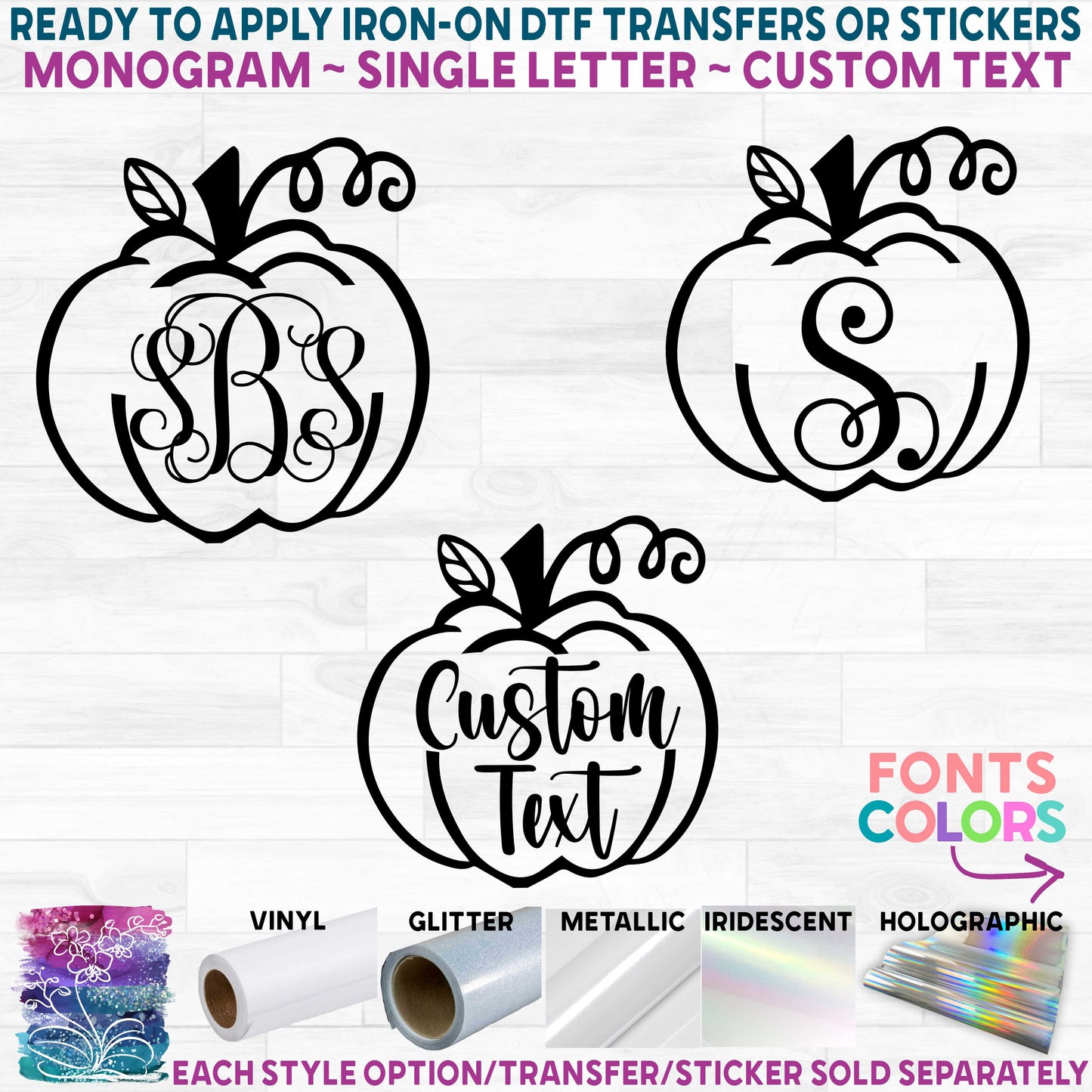 (s253-2C) Pumpkin Monogram Printed Heat Transfer or Sticker