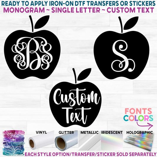 (s253-2A) Apple Fruit Monogram Printed Heat Transfer or Sticker