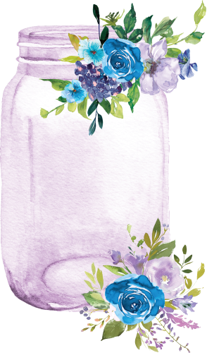 (254-01-E) Purple Mason Jar Flowers
