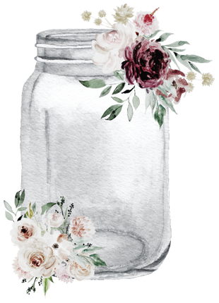 (254-01-G) Silver Gray Mason Jar Flowers