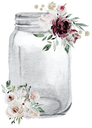 (254-01-G) Silver Gray Mason Jar Flowers