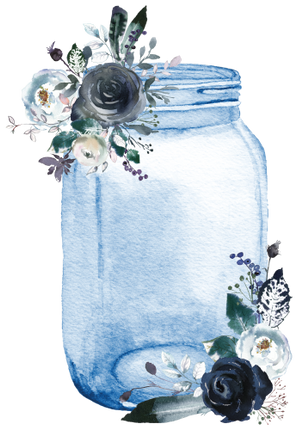 (254-01-I) Blue Mason Jar Flowers