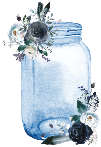 (254-01-I) Blue Mason Jar Flowers