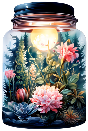 (254-01) Flowers Trees Landscape Mason Jar