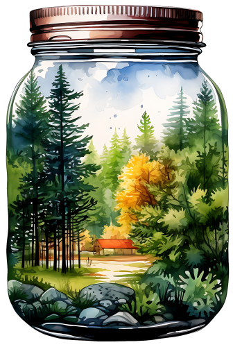 (254-01) Flowers Trees Landscape Mason Jar