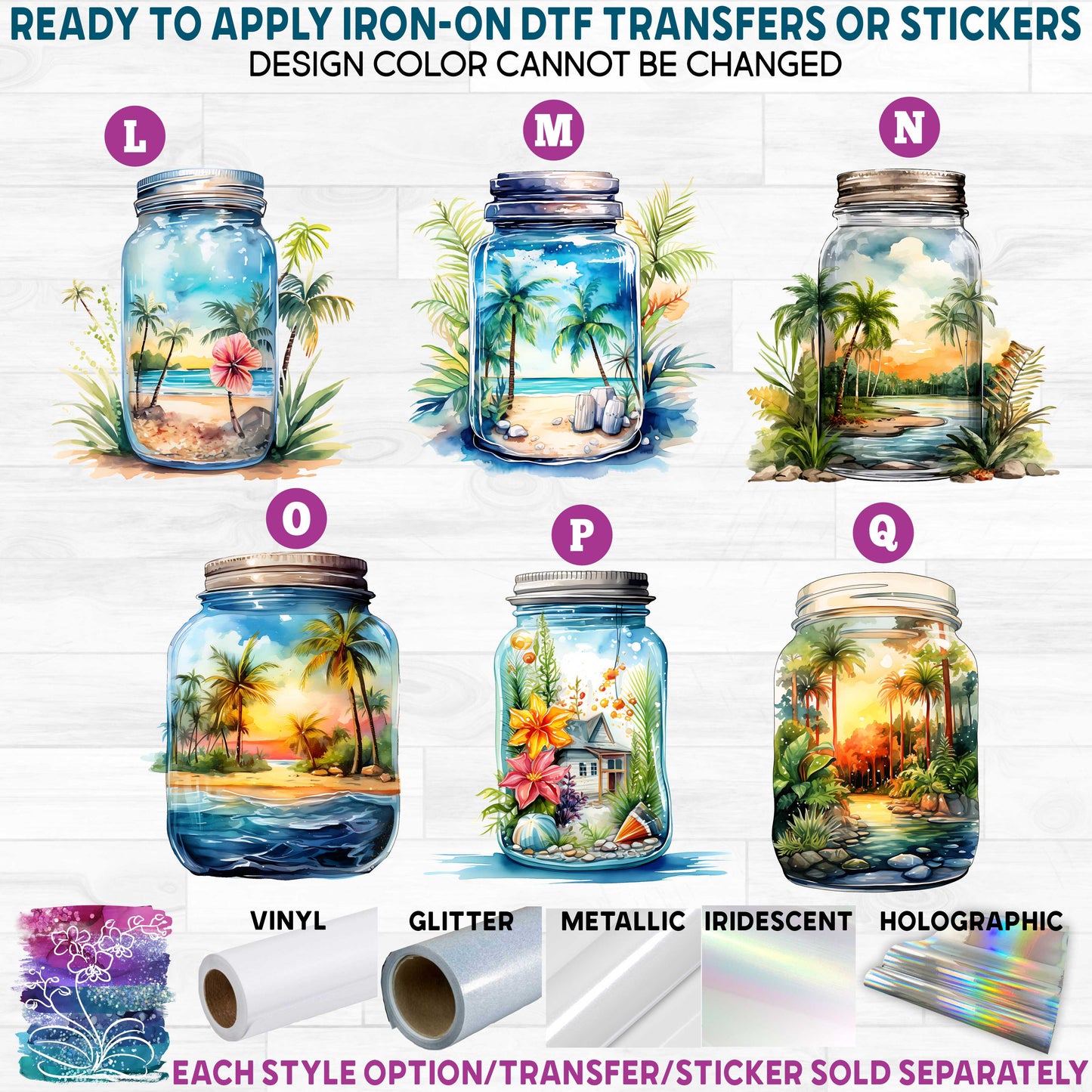 (s254-1) Watercolor Summer Forest Cabin View Landscape Mason Jars Printed Heat Transfer or Sticker