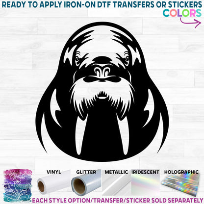 (s255-C) Walrus Face Head Mascot Printed Heat Transfer or Sticker