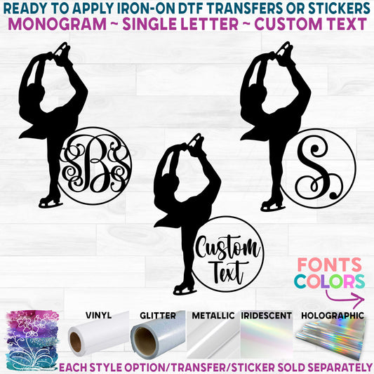 (s258-2A) Ice Figure Skater Monogram Custom Text