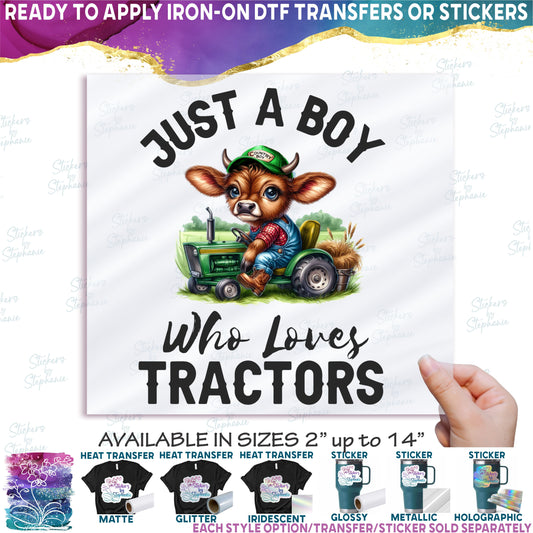 (s259-3-E) Just a Boy Who Loves Tractors Cute Cow