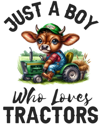 (s259-03-E) Just a Boy Who Loves Tractors Cute Cow