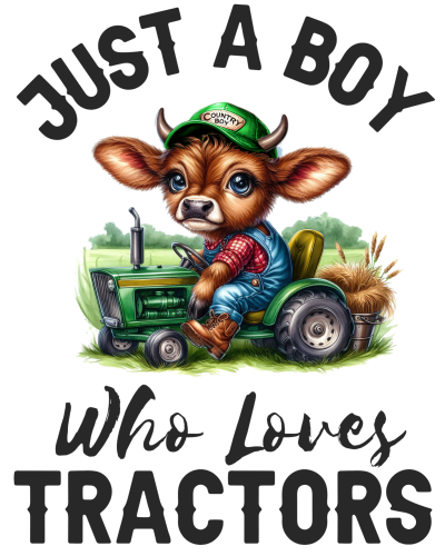 (s259-03-E) Just a Boy Who Loves Tractors Cute Cow