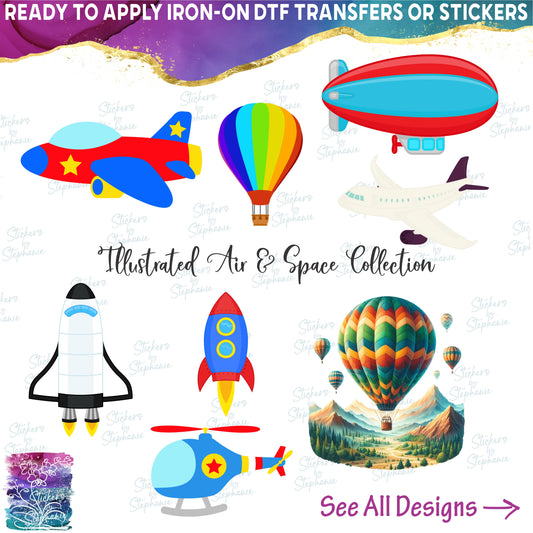 (s259) Illustrated Watercolor Cartoon Air & Space Collection