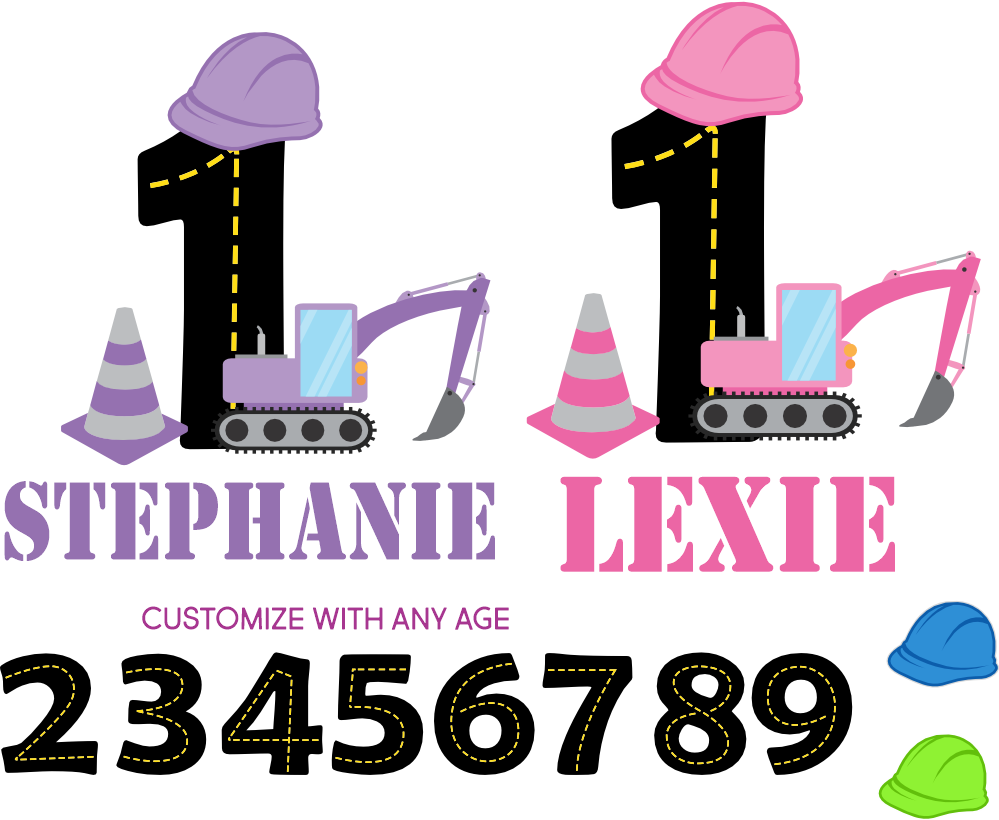 (s259-2C) Construction Name Age 1, 2, 3, Any Age Custom Text