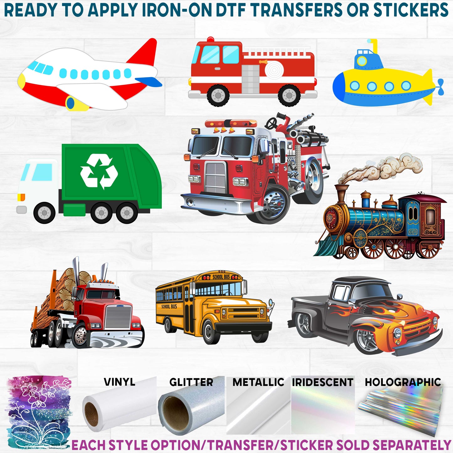 (s259) Full Color Illustrated & Watercolor City Vehicles Collection 38 Style Options