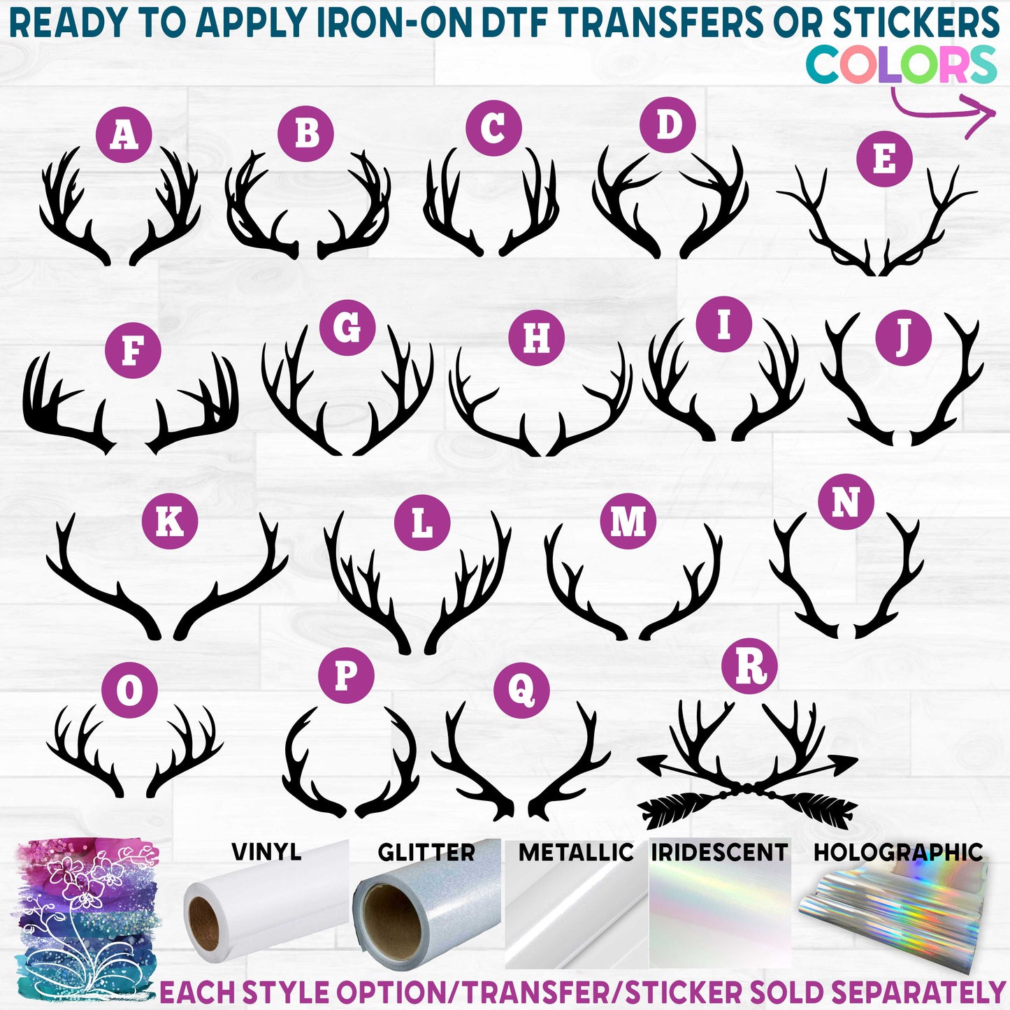 (s026-1) Deer Antlers Buck Printed Heat Transfer or Sticker