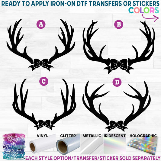 (s026-2) Deer Antlers Bow Silhouette Printed Heat Transfer or Sticker