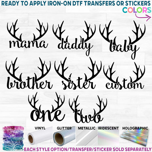 (s026-4) Family Deer Antlers Custom Text Printed Heat Transfer or Sticker