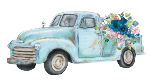 (260-3) Vintage Truck with Flowers