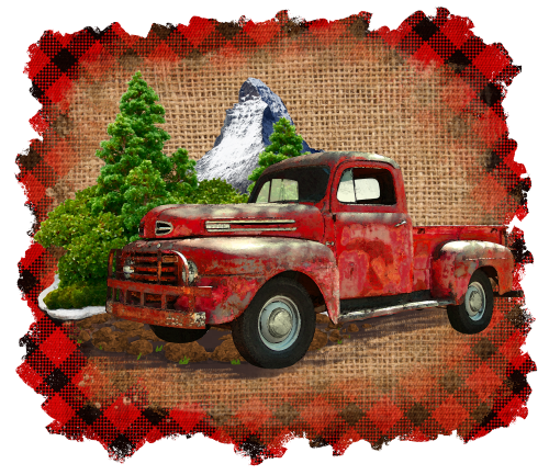 (260-4-G) Red Vintage Truck Buffalo Plaid