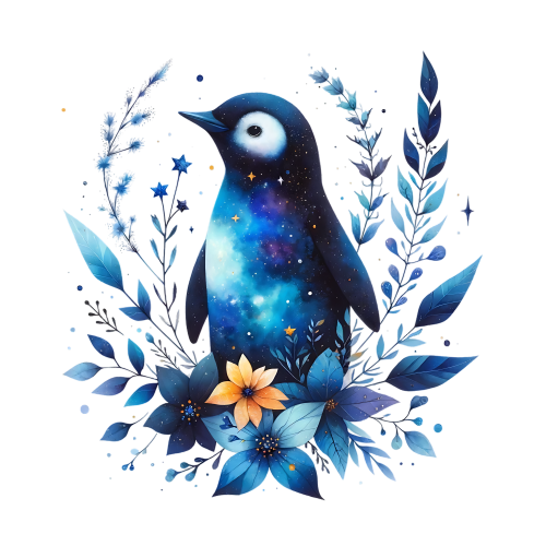 (s262-2-H) Folk Art Flowers Penguin