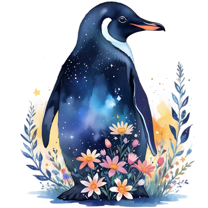 (262-02-Q) Folk Art Flowers Penguin