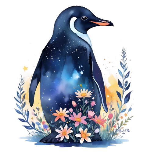 (s262-2-Q) Folk Art Flowers Penguin