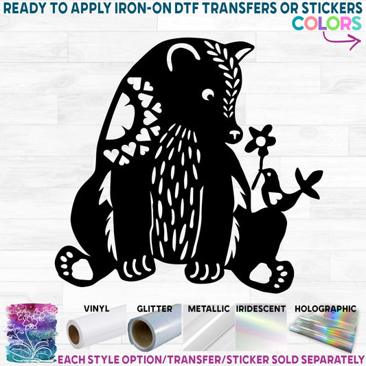 (s262-A) Folk Animals Bear Printed Heat Transfer or Sticker