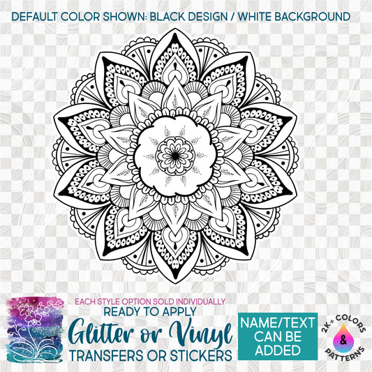 (s263-1G) Mandala Lace Flower Glitter or Vinyl Iron-On Transfer or Sticker