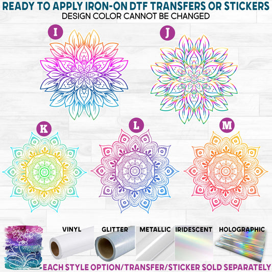 (s263) Multi-Color Rainbow Mandala Lace Flower Printed Heat Transfer or Sticker