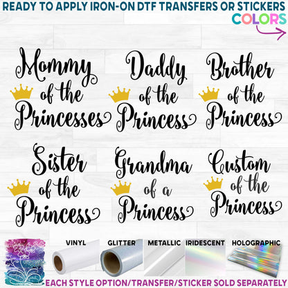 (s266-5A) Mommy Family of the Princess, Princesses Printed Heat Transfer or Sticker