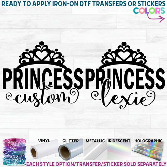 (s266-6E) Princess Heart Tiara Custom Name Printed Heat Transfer or Sticker