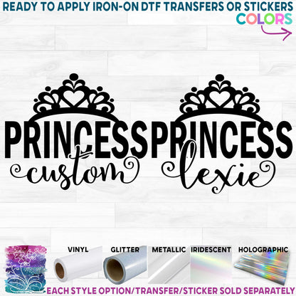 (s266-6E) Princess Heart Tiara Custom Name Text