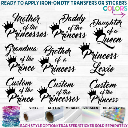 (s266-5C) Mommy Family of the Princess, Princesses Printed Heat Transfer or Sticker