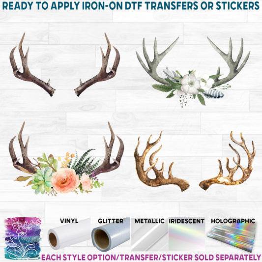 (s267-2) Deer Antlers Horns with and without Flowers Watercolor Collection 38 Style Options