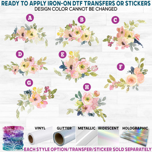 (s270-10) Blush Lemon Watercolor Flowers Printed Heat Transfer or Sticker