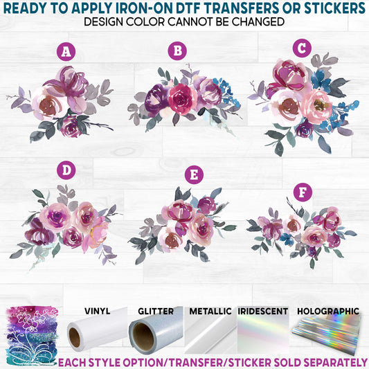 (s270-11) Purple & Spanish Pink Watercolor Flowers Printed Heat Transfer or Sticker