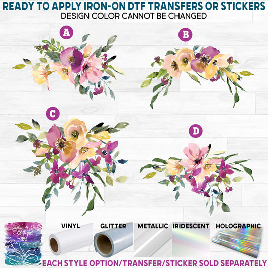 (s270-13) Purple Vanilla Watercolor Flowers Printed Heat Transfer or Sticker