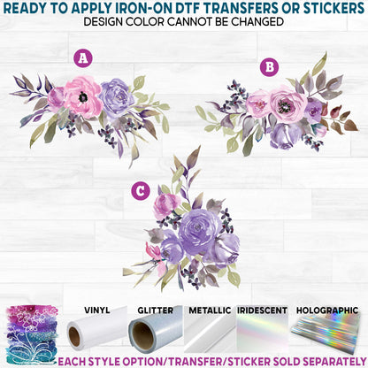 (s270-16) Pink Lavender Watercolor Flowers Printed Heat Transfer or Sticker