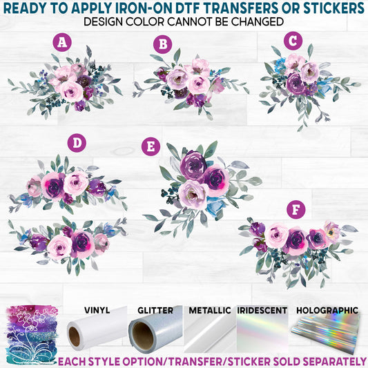 (s270-28) Pink Purple Roses Watercolor Printed Heat Transfer or Sticker