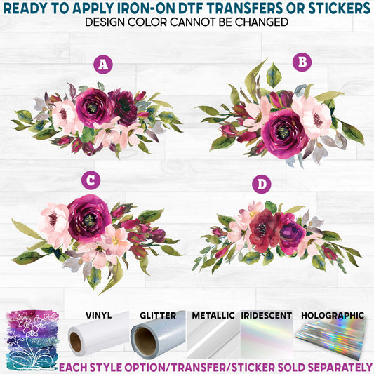 (s270-31) Marsala Blush Watercolor Flowers Printed Heat Transfer or Sticker